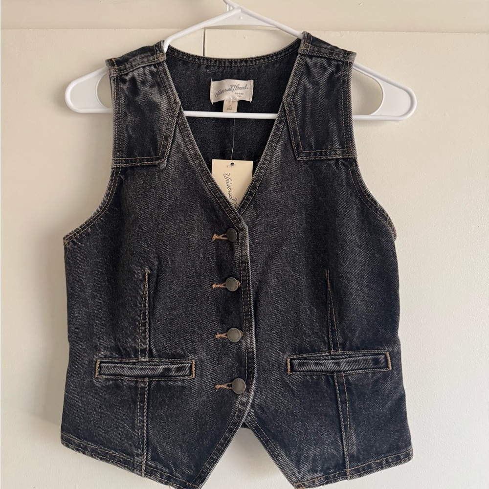 Universal Thread Black Denim Button Vest Size 4 N… - image 1